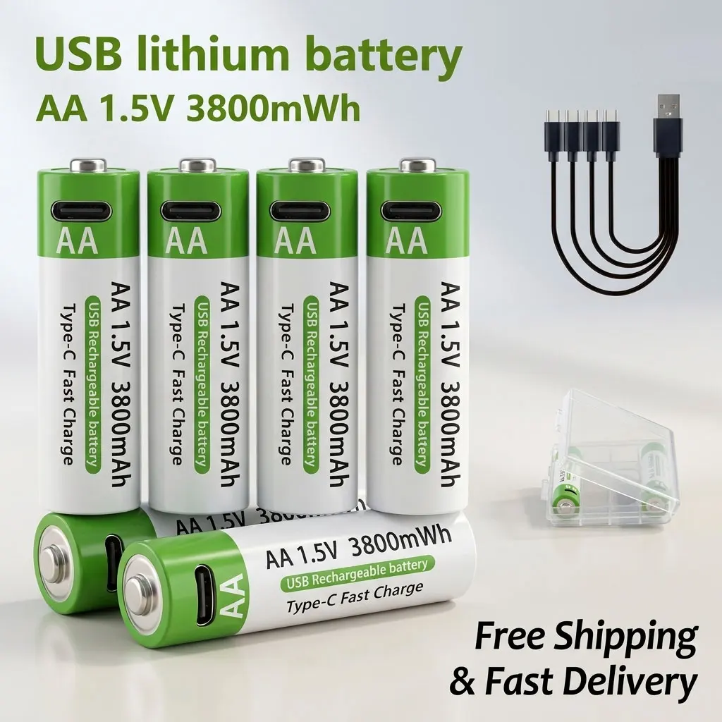 

New Version AA USB Rechargeable 1.5V 3800mAh Li-ion Battery with Cable and Storage Case
