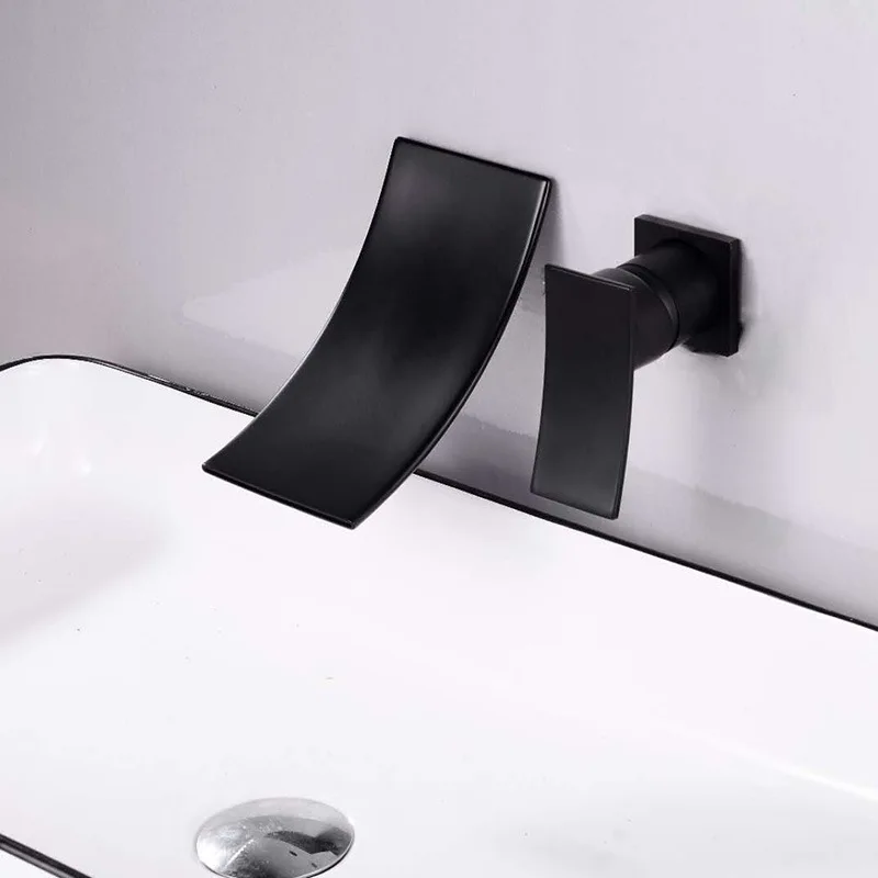 

Black washbasin concealed waterfall faucet hot and cold wall type all copper washbasin faucet
