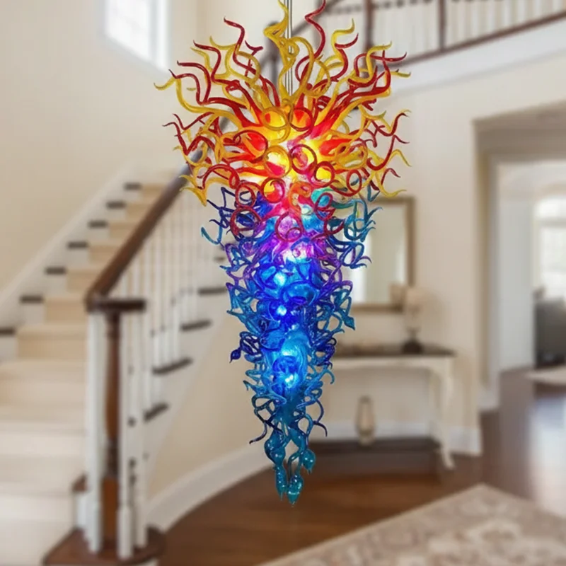 

Longree Large High-Hanging Orange/Blue Pendant Chandelier Spiral Stair Design Modern Luxury Glass Lamp for Home Decor