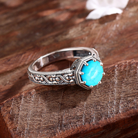 Women's Turquoise Rings Sterling Silver 925 Original Italian Retro Vintage Gothic Stone Female Jewelry For Anniversary Wife Gift