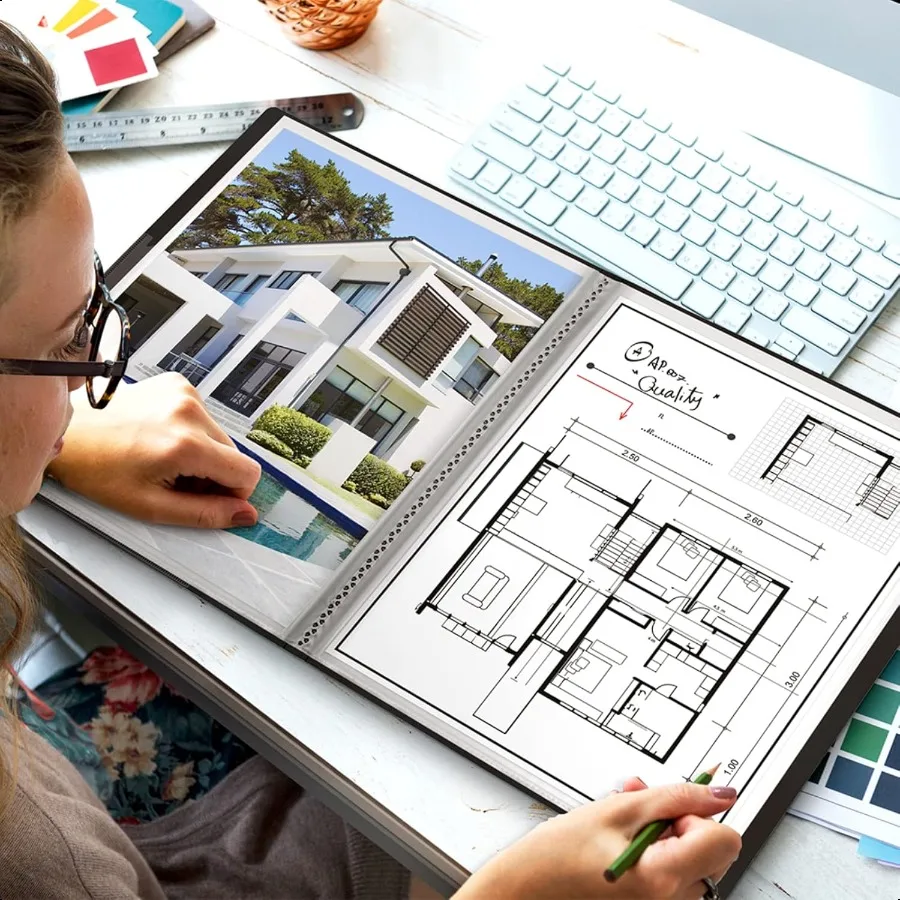 11x14 Binder with Sleeves Black 24 Pockets Display 48 Pages Large Folder with Plastic Sleeves 11x14 Presentation Book with Prot