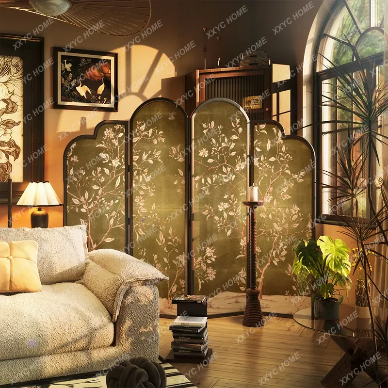 Solid wood screen partition living room entrance home movable folding screen