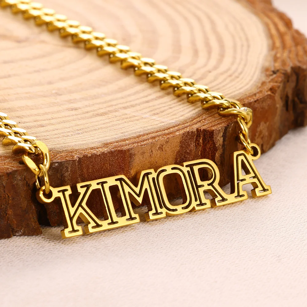 Custom Name Necklace For Women Stainless Steel Nameplate Personalized Flat Chain Pendant Necklace For Girlfriend Gift