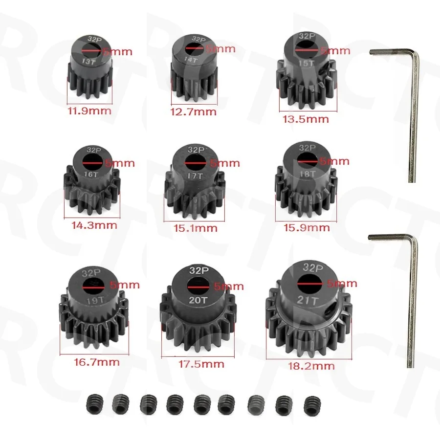 32P 0.8M 5MM Metal Pinion Gear Motor Gear 13T 14T 15T 16T 17T 18T 19T 20T 21T For 1/8 1/10 RC Crawler Buggy Truck Car Spare Part