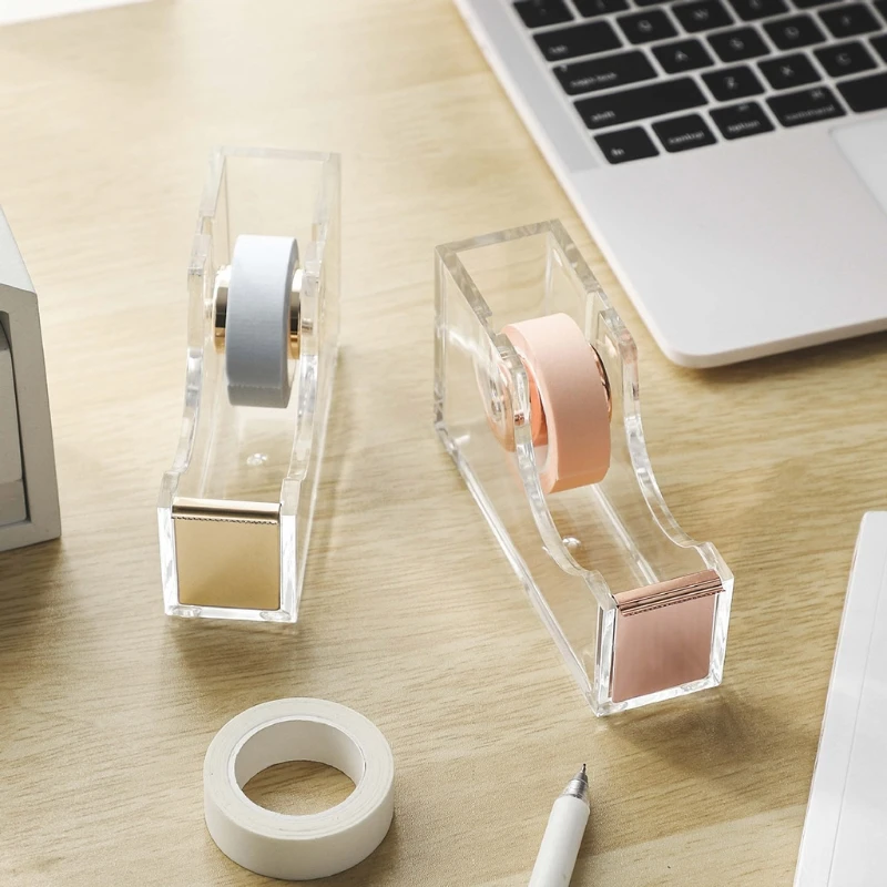 Acrylic Clear Office Desktop Tape Dispenser Tape Holder Gold Rose Gold for Office School Supplies