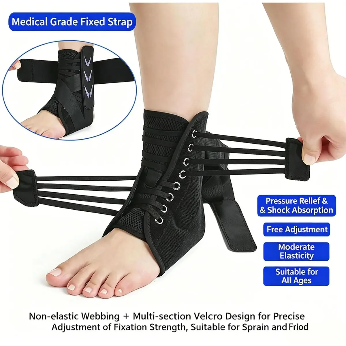 Ankle Brace Ergonomic Dual Pads Breathable Fabric Quick Strap 360° Stabilizer Support Men Women Sports Running Sprain Injury