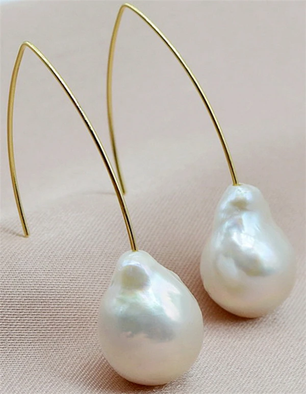 HABITOO Large gold hook earrings, white baroque pearls earrings  Ladies Pearl Earrings Jewelry Gift for Women