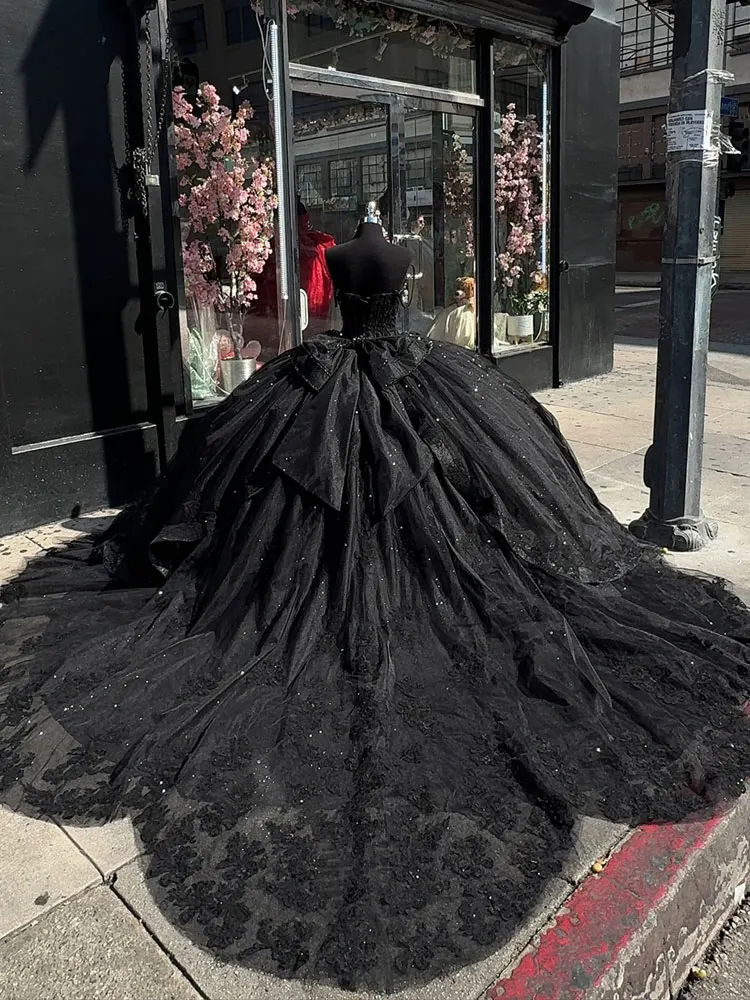 

Черное бальное платье по индивидуальному заказу, платья Quinceanera, 2025 год, в форме цветка, со шлейфом, Vestidos De 15, Quinceanera, принцесса Sweet 16, на день рождения