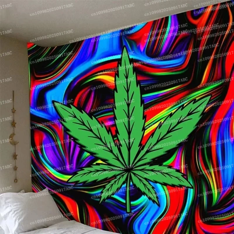 Colorful Trippy Weed Maple Leaf Psychedelic Tapestry Hippie Aesthetic Home Tapestry Living Room Bedroom Decorations Wall Hanging