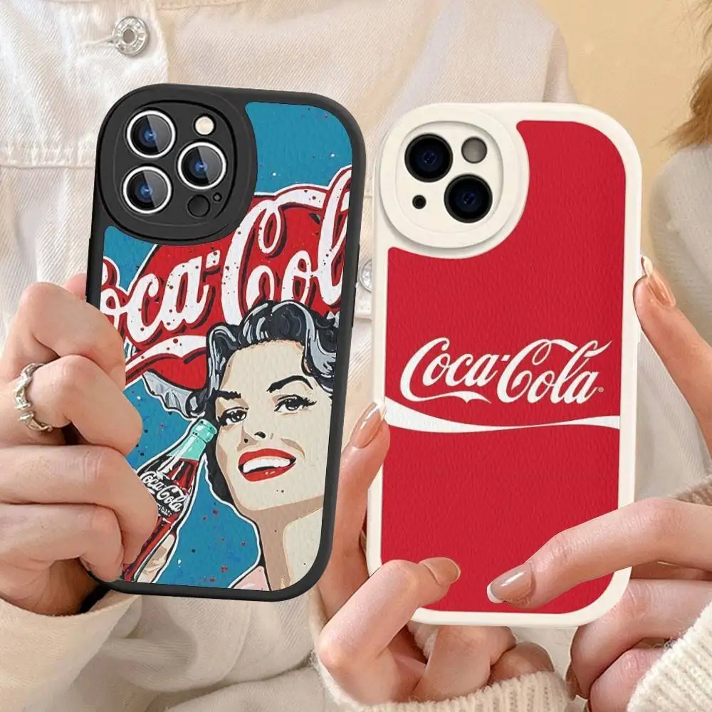 

Retro C-Coca C-cola Phone Cover For IPhone 16 15 14 13 12 11 Pro Max Plus Leather Soft Case