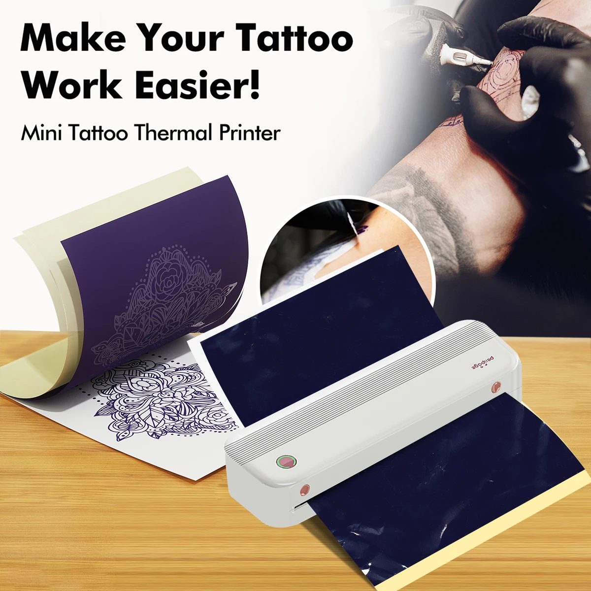 Portable Mini A4 Printer No Ink Printing A40 Bluetooth Thermal Printer for Phone PC Tattoo Stencil Printer Transfer Copier Paper