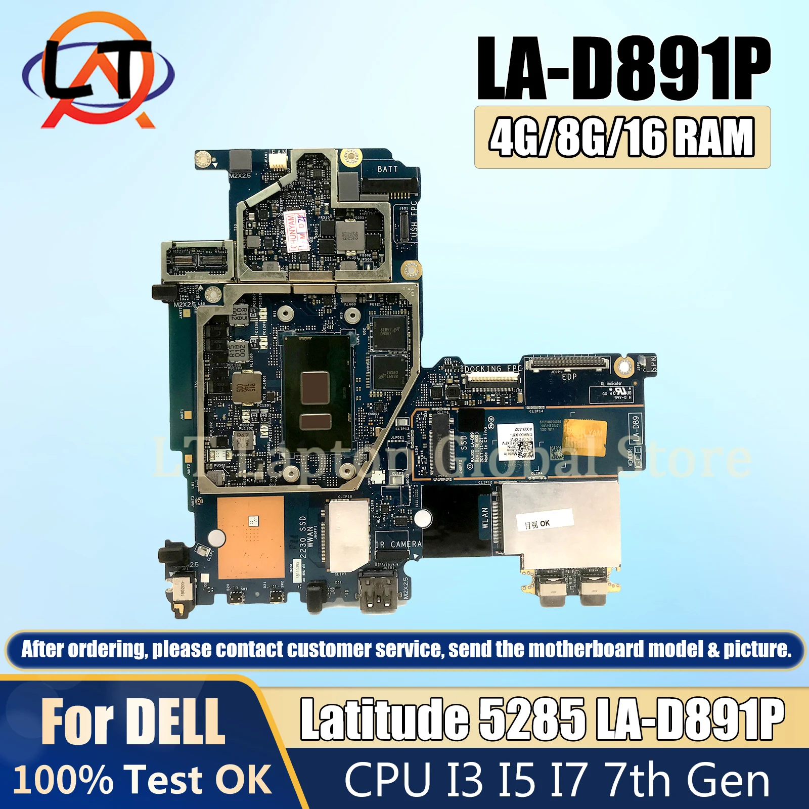 

LA-D891P Mainboard For DELL Latitude 5285 1CXFV BAJ00 CN-01CXFV Laptop Motherboard with CPU I3 I5 I7 7th 4G/8G/16G RAM