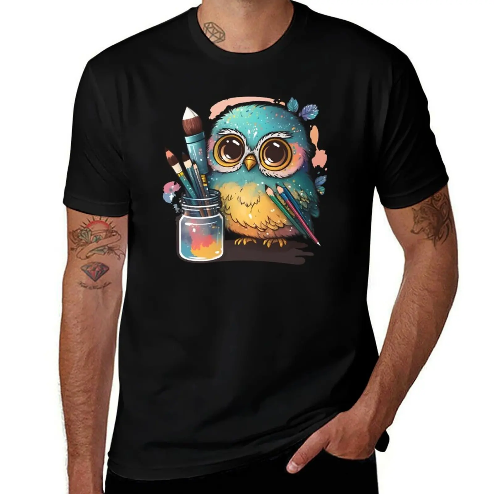 

Super Cute Artist Owl T-Shirt anime tshirt black cotton t-shirt plain for man package man t shirts graphic T-Shirt