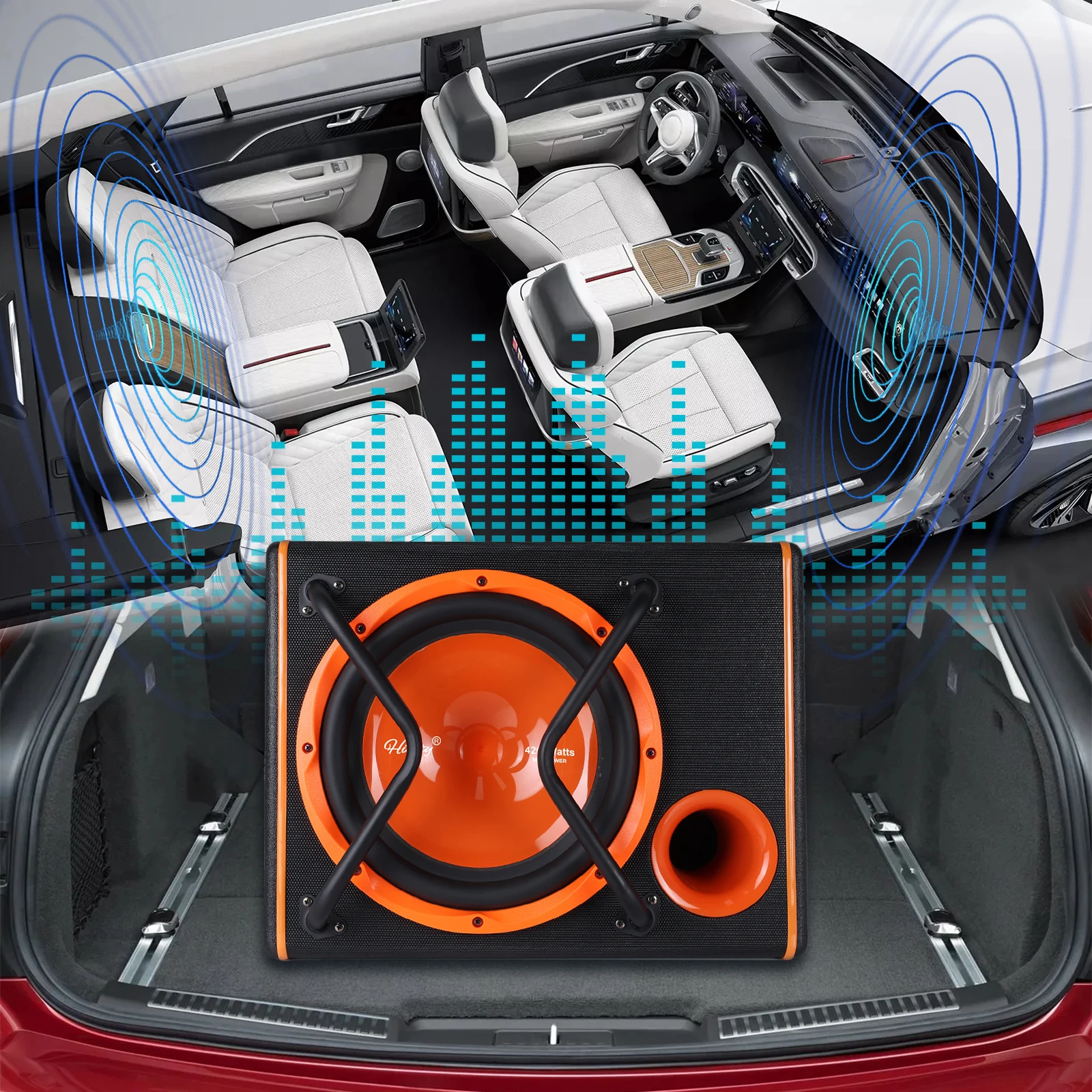 Podofo 4200W Amplificateur de basses haute puissance pour voiture avec câble audio pour modèles de véhicules