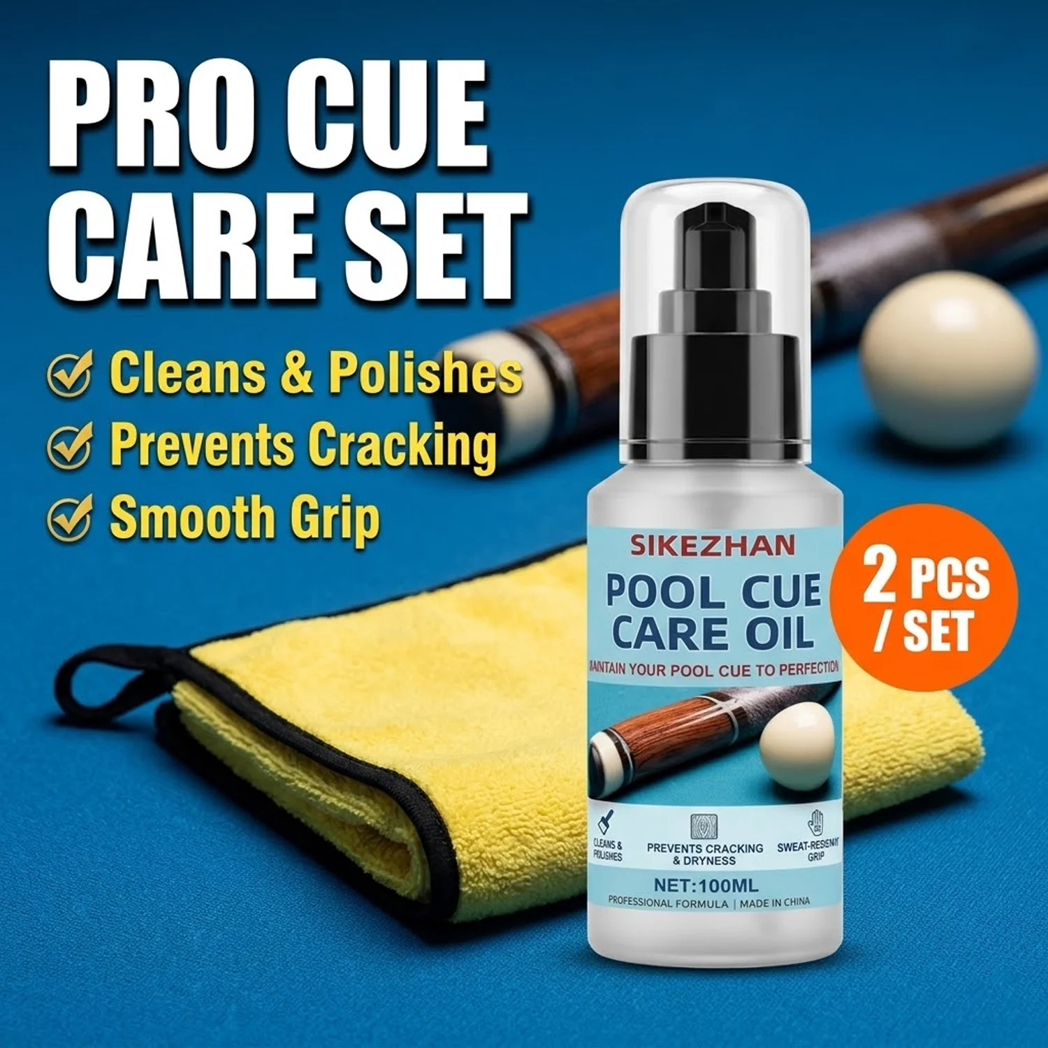 Professional Billiard Snooker Cue Maintenance Kit 100ml Shaft Polish Oil & Soft Cleaning Cloth Prevent Wood Dryness Accessories
