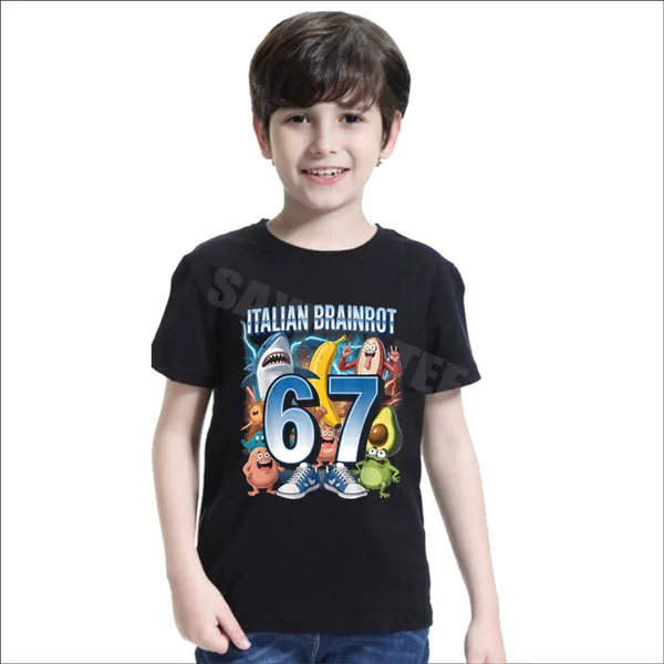 67 Brainrot الإيطالية ميمي مضحك 67 الأولاد أزياء زي ستة سبعة 6-7 تي شيرت Y2k المشجعين الفوضى الفكاهة قائلا المحملة الجدة القمم هدية