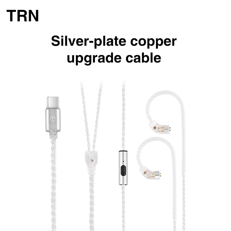 TRN HIFI Earphone Silver Plated Cable 3.5mm 2Pin/QDC Long Cable for EMA BAX Kirin MT1 CS2 TA1 MAX VX PRO V90 ST1 CCA C12 CA16