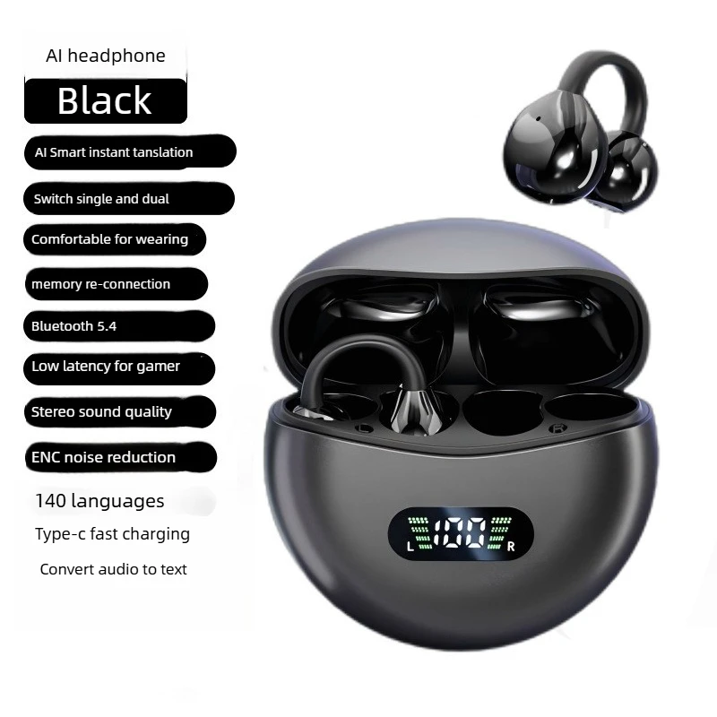 

AI Headphones with Instant Translator 139 Languages M79 OWS Clip-On Earbuds Battery Display ENC for Meeting Travel Bluetooth 5.4