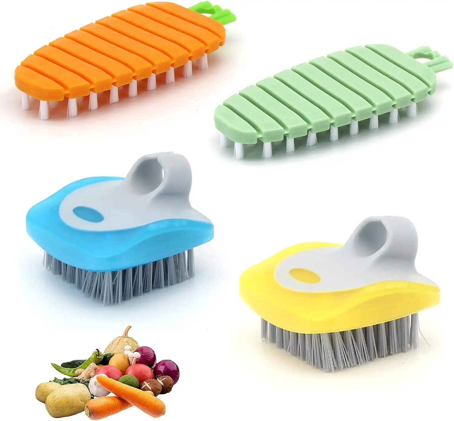 Vegetable Brush Set Potato Scrubber Food Carrot Pattern Flexible Bendable Cleaning Tool Mushroom Potato Corn Egg Kitchen Supplie