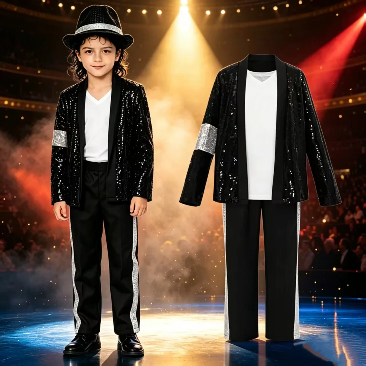 Boys Michael Jackson Cosplay Costume Stage 80s Pop Rock Hip-hop Jazz Clothes Halloween Party Outfit Suit Dance Wear view 3