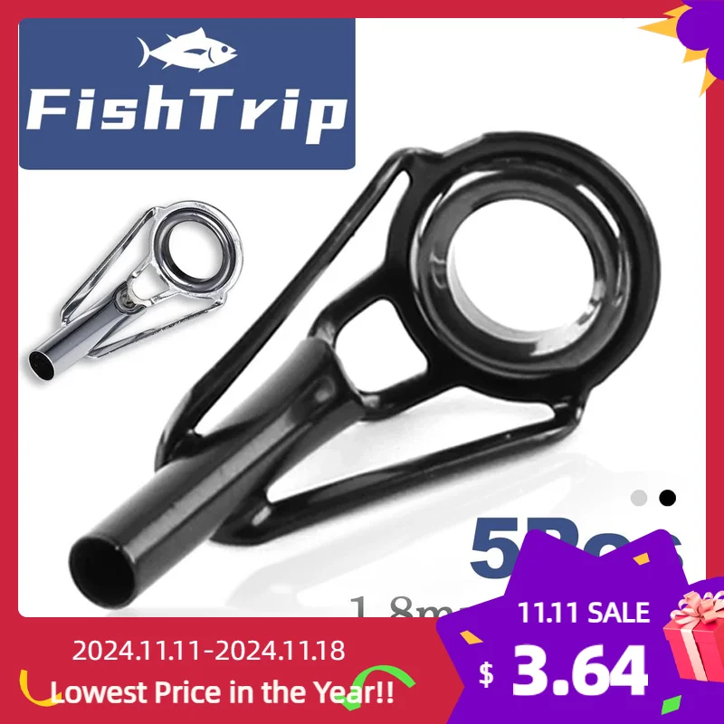 FishTrip 5Pcs Rod Tip Top Guides Stainless Steel Ceramic Ring 1.8mm~8.0mm for Fishing Rod Building Repair Replacement