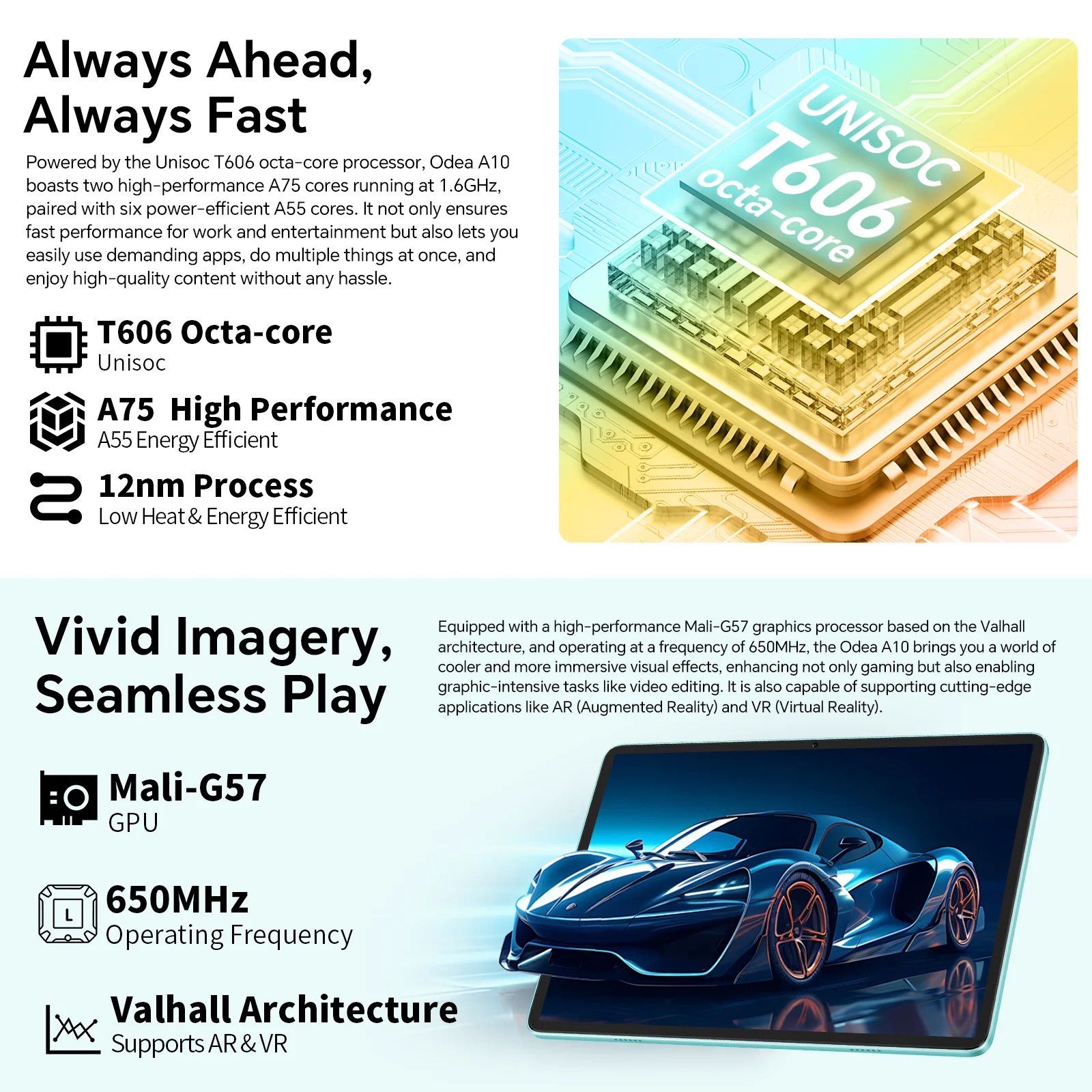 تابلت Teclast Odea A10 Android 14، 10.1 بوصة Ips، (4Gb+8Gb)12Gb Ram، 128Gb Rom، 8 Cores، Unisoc T606، 1280X800، Mali-G57، 6000Mah، 5Mp+2Mp، يدعم Tf حتى 1Tb، Type C، Widevine L1