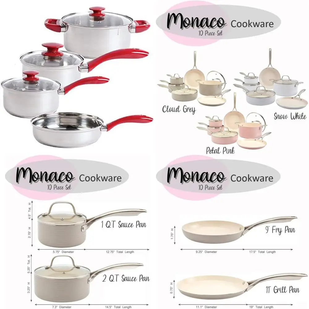 

10-Piece Monaco Nonstick Aluminum Cookware Set by Denmark Tools, Snow White Edition