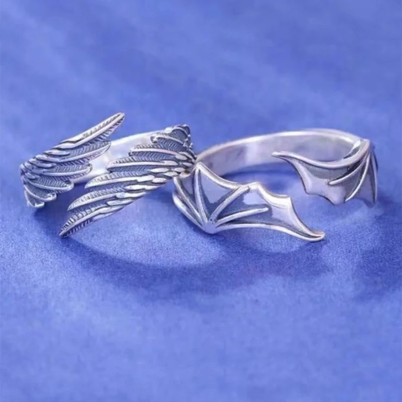 ZB91 Angel Demon Wing Couples Rings For Women Men Matching Best Friend Trendy Promise Ring for Teen Thumb Jewelry Engagement