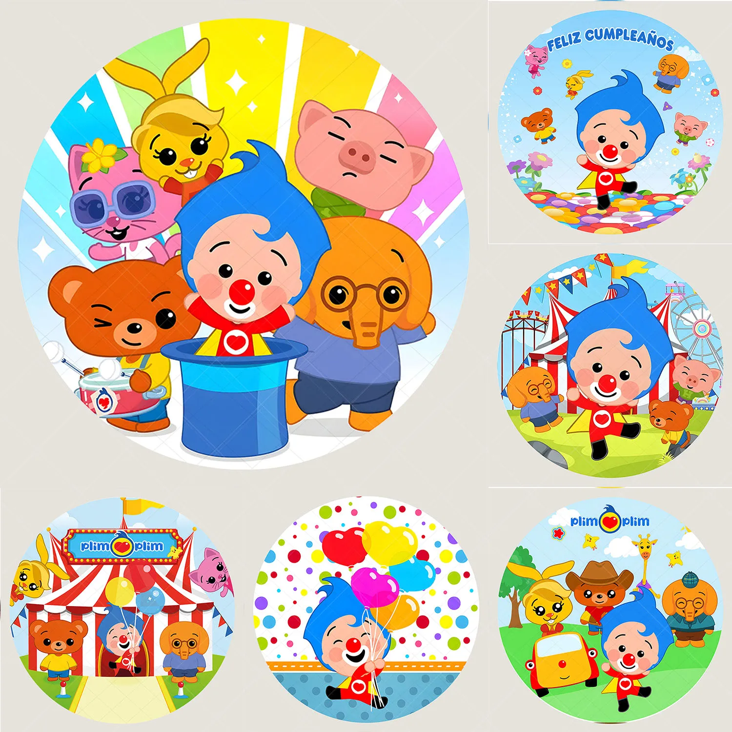 

Round Plim and Circus Friend Background Kids Birthday Party Backdrop Circle Banner Photography Props