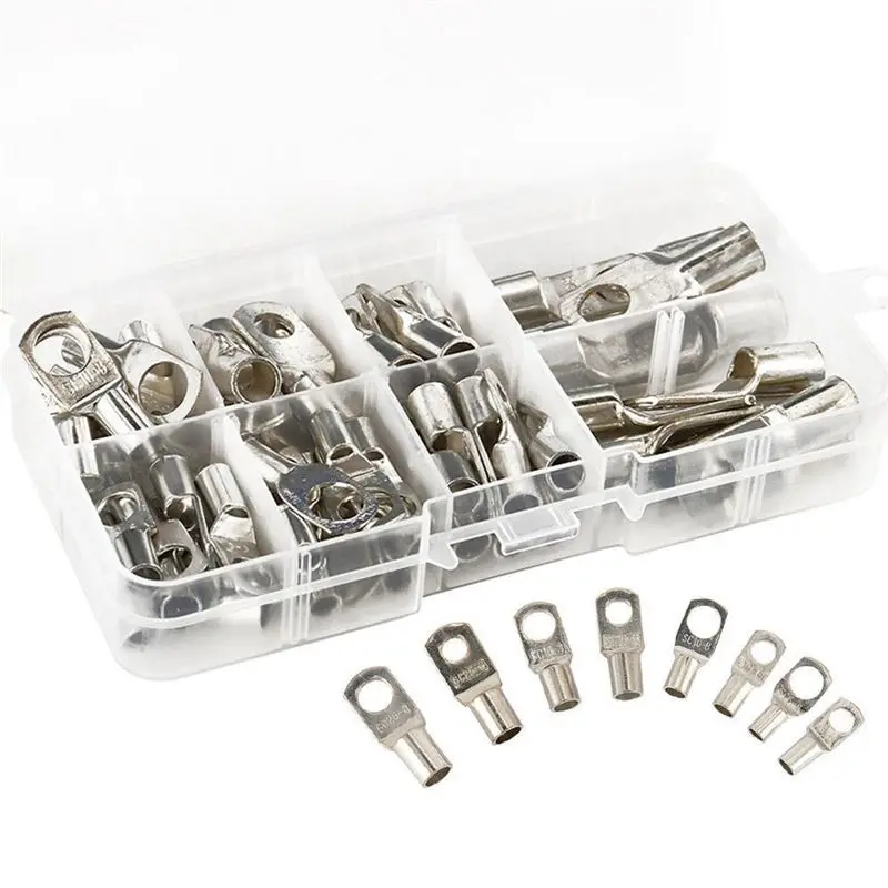 A50U 60PCS SC6-25 Series Round Cold Crimp Terminal Connectors Copper Nose Wire Connectors Silver
