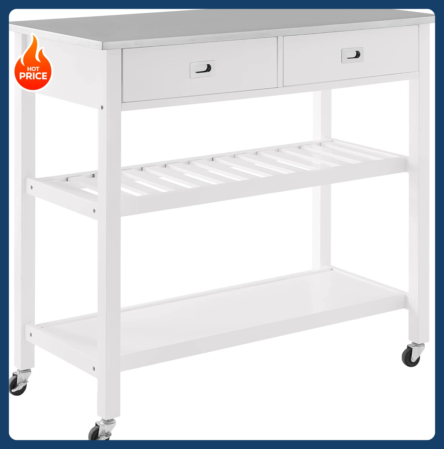 [¡Mejor vendedor! ]Chloe Carro de almacenamiento con isla de cocina con ruedas superiores de acero inoxidable, soporte para microondas, estante para vinos, blanco