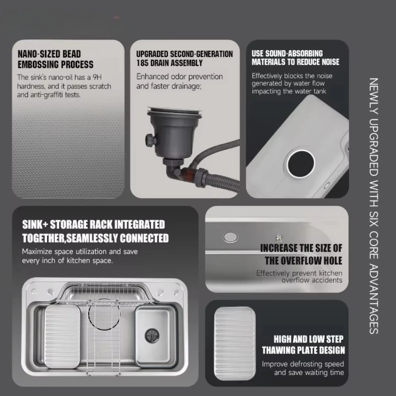 Multi Function 304 Stainless Steel Single Bowl Sink with Drain Board Corner Portable Waterfall Kitchen Sinks and Tap