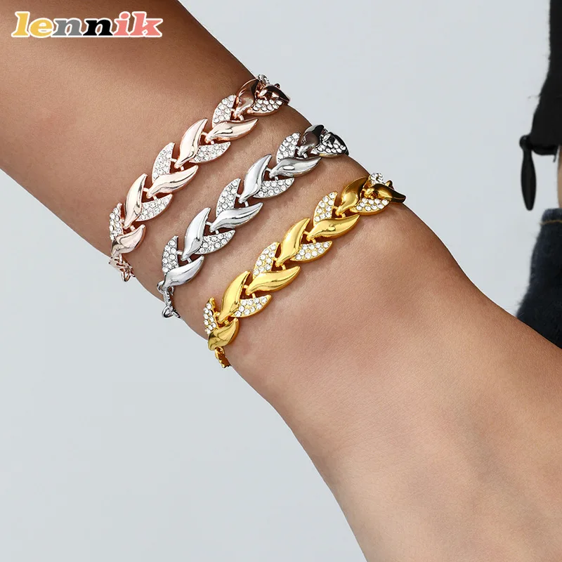 Diamond Leaf Bracelet,18K Gold Tone European Style,Wedding Jewelry for Women,Fashion Cross-border Accessory New Arrival Hot Item