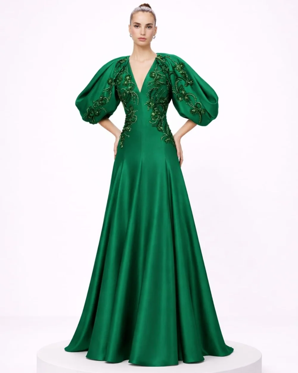 

Customized Simple Charmeuse Pleat Pattern A-line V-neck Long Bespoke Occasion Prom Dresses Formal Classic