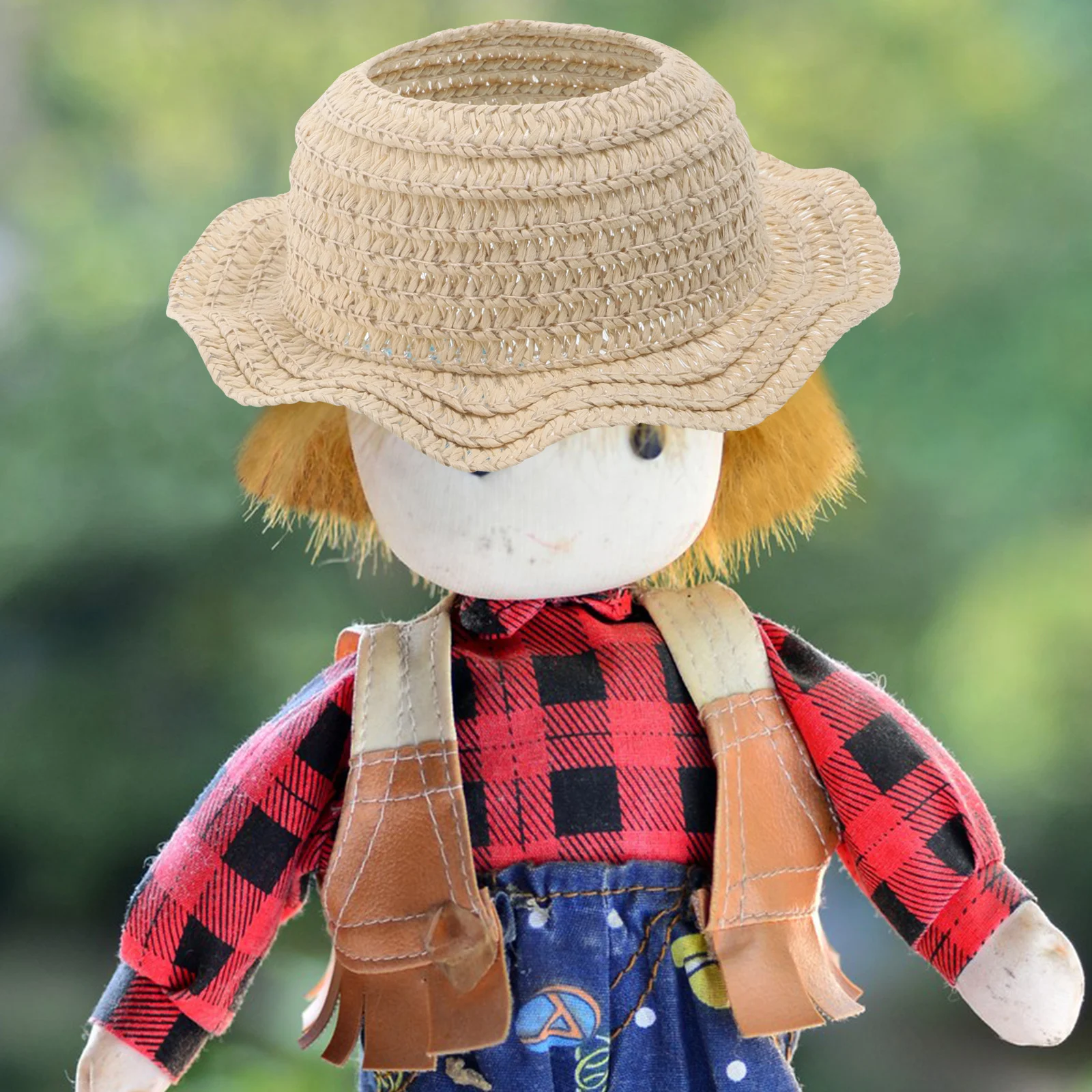 3 szt. Ręcznie robione, szydełkowe kapelusze słomkowe, lekkie, tkane mini kapelusze chroniące przed słońcem, do kostiumów miniaturowych o wysokości 17 cm, akcesoria do rękodzieła.