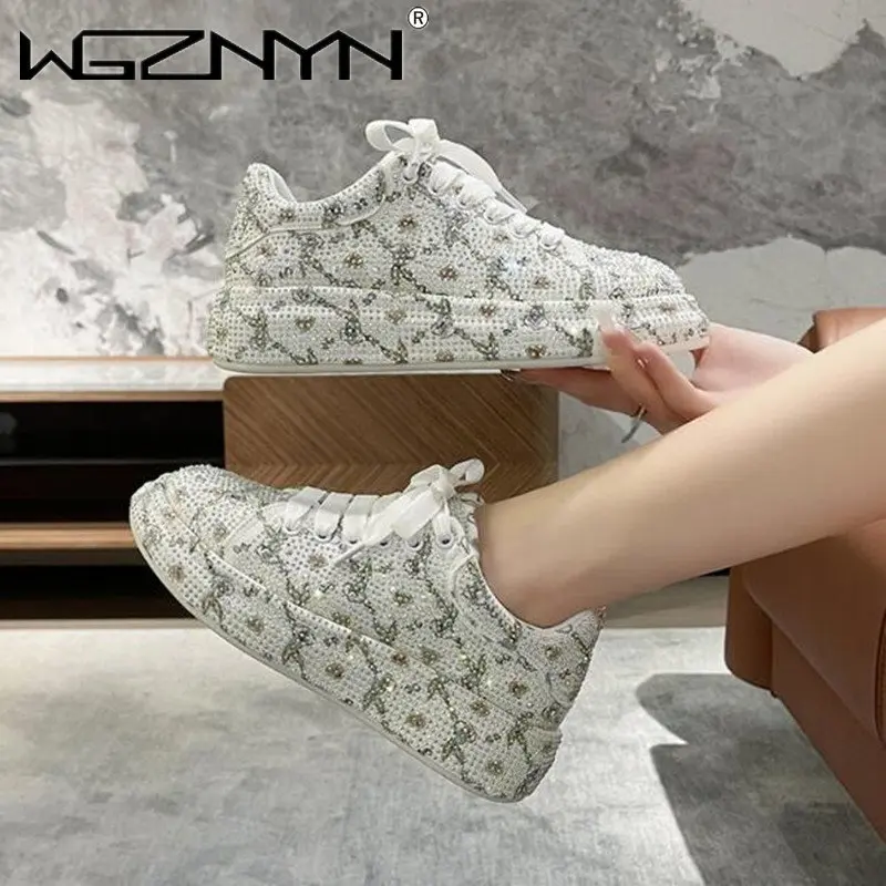 2023 Rhinestones Thick-soled White Pink Shoes New Autumn sexy Women Platform Shoe Shining Crystal Sneakers Trend Casual Sneakers