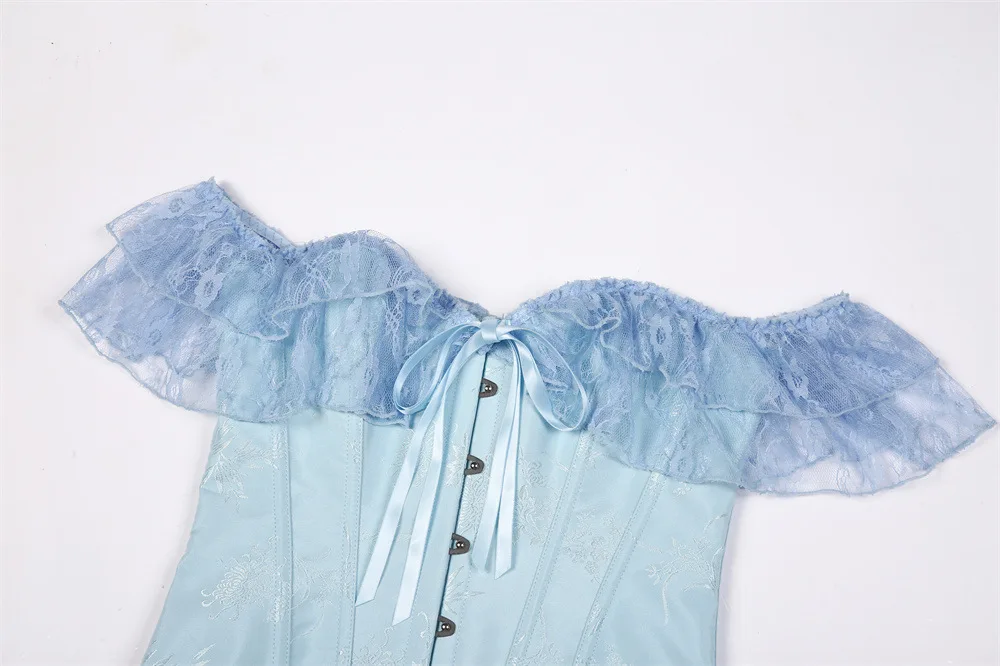 

Женские корсетные топы небесно-голубого цвета, сексуальные кружевные топы с короткими рукавами, с открытыми плечами, корректирующие фигуру, готические винтажные черно-белые бюстье, горячее нижнее белье