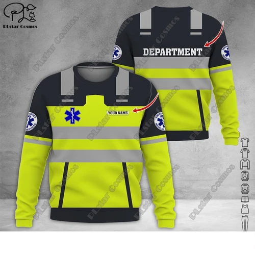 Imagen 2 del producto Nombre personalizado EMS uniforme de servicio médico de emergencia Sudadera con capucha con estampado 3D calle mujeres hombres jersey/sudadera/sudadera con cremallera A9