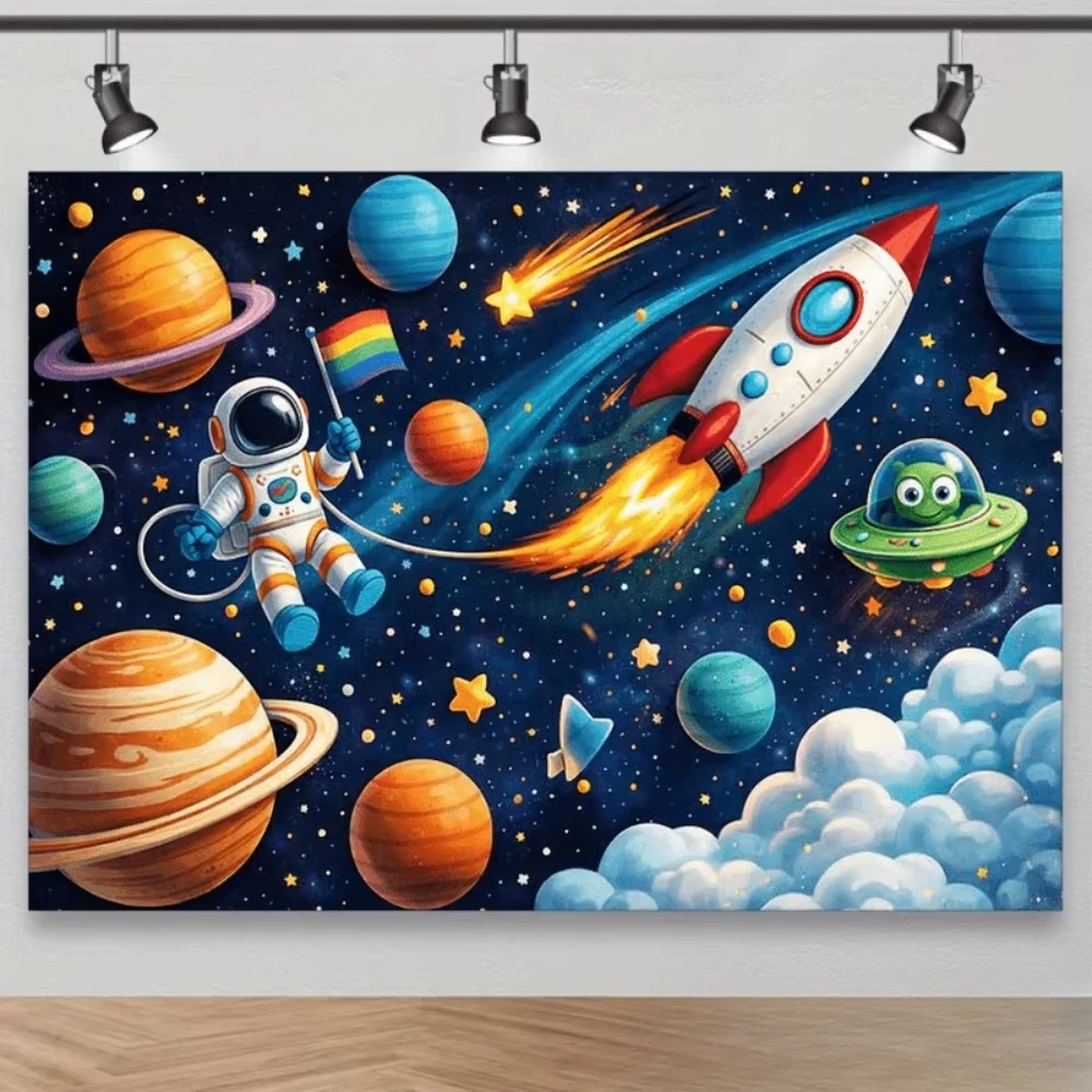 Space Exploration Astronaut Rocket Launch Flame Themed Banner Background, Birthday Party, Home Decoration Photography Background