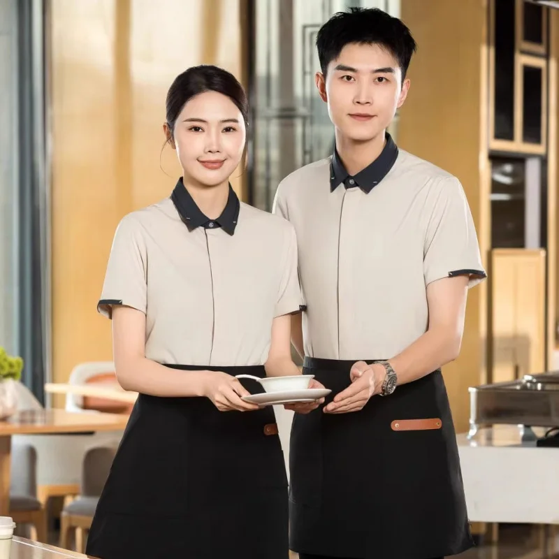

Restaurant Waiter Work Uniform Short Sleeve Shirt Western Restaurant Hot Pot Restaurant Summer Thin Breathable Employee Top