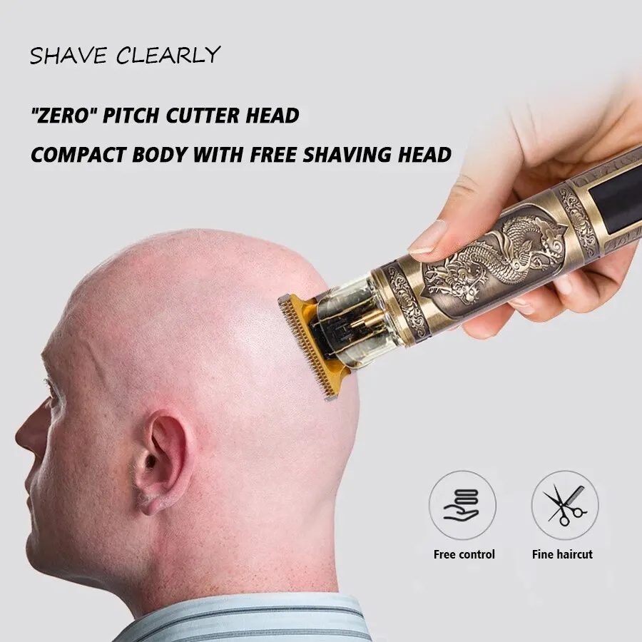 Battery 1200 Mah Electric Hair Clippers For Home Use Bald Head Scoring Push Clippers Engraved Stainless Steel Barber