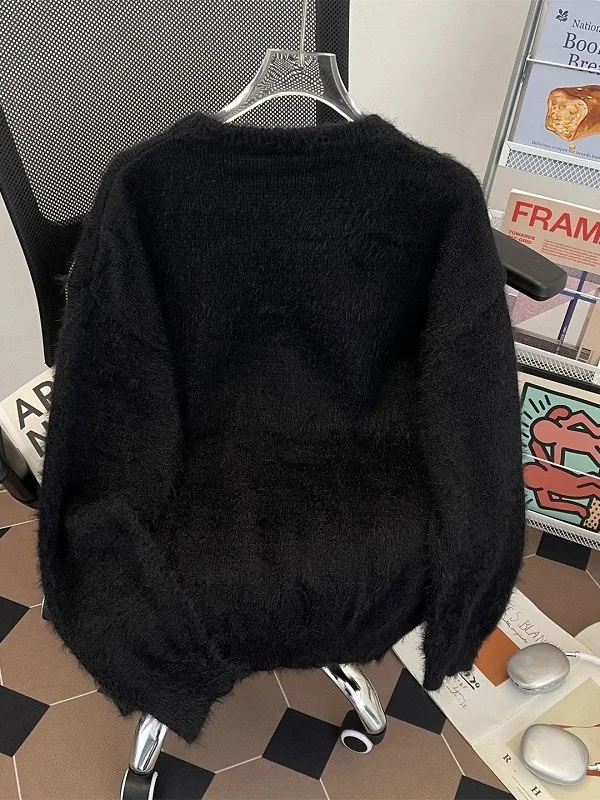 

Американский Sle повседневный свободный круглый вязаный свитер для мужчин, теплый свитер для пар, осень-зима, молодежный модный свитер для отдыха