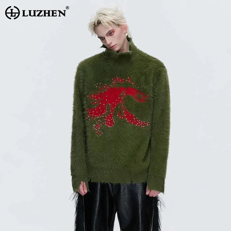 

LUZHEN Personalized Pattern Patchwork Pearl Decorate Stand Neck Knitted Pullover Men's Winter 2026 New Original Sweater JY5808