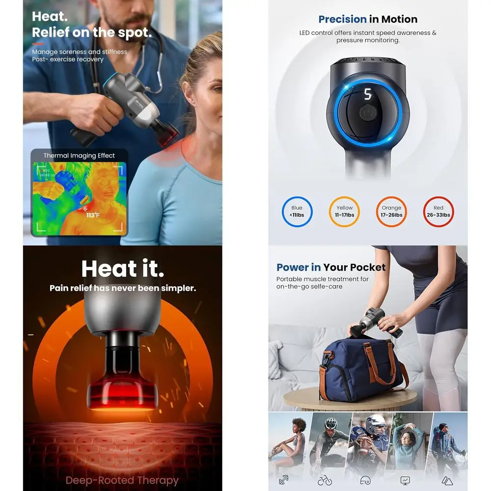 

Heated Deep Tissue Percussion Massager for Athletes, Pain Relief, and Muscle Recovery