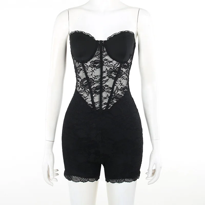 Summer New, Holiday Style Temperament Sexy Slim Tube Top Lotus Root Lace Jumpsuit Shorts Women Cw95946