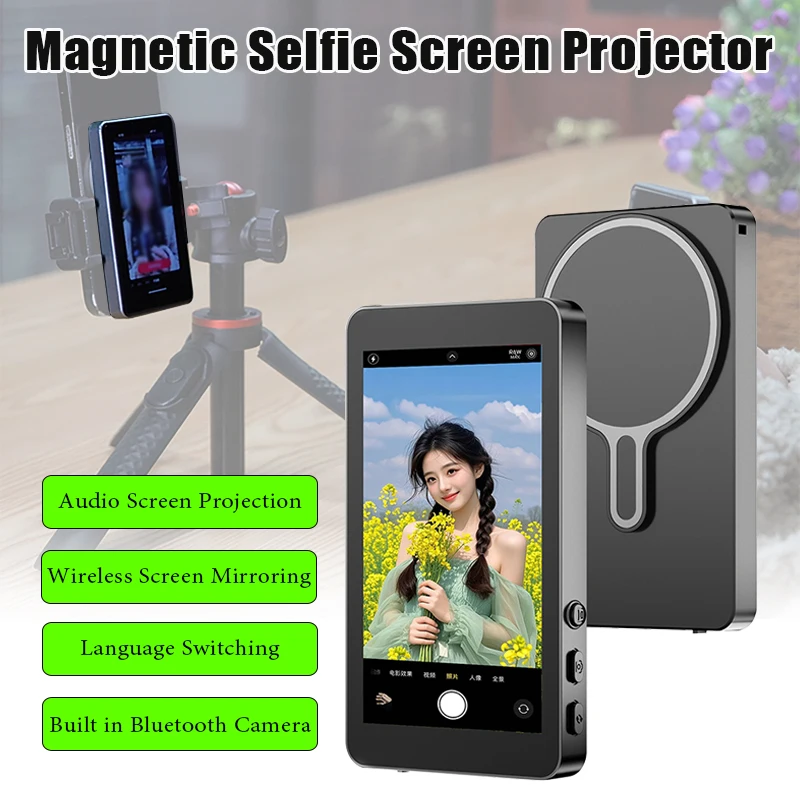 X40L Mobile Phone Wireless Selfie Screen Projector Magnetic Phone Vlog Live Stream Selfie Monitor Screen for Phone Rear Camera