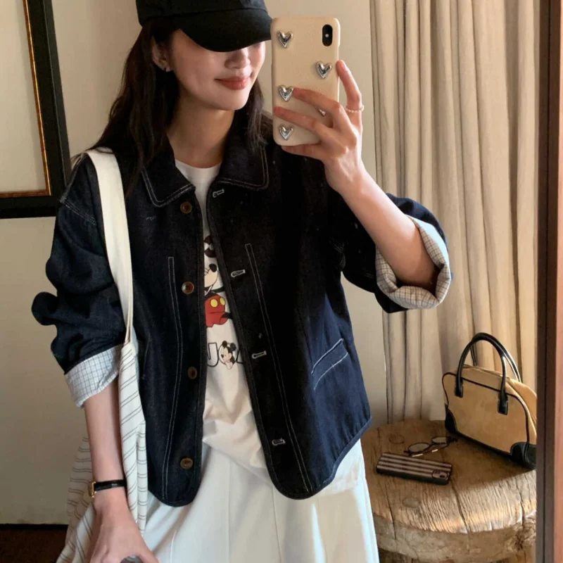 الكورية نمط مخطط الكفة بدوره إلى أسفل طوق المرأة ربيع جديد تصميم تحسس صغيرتي تنوعا الأعلى #3