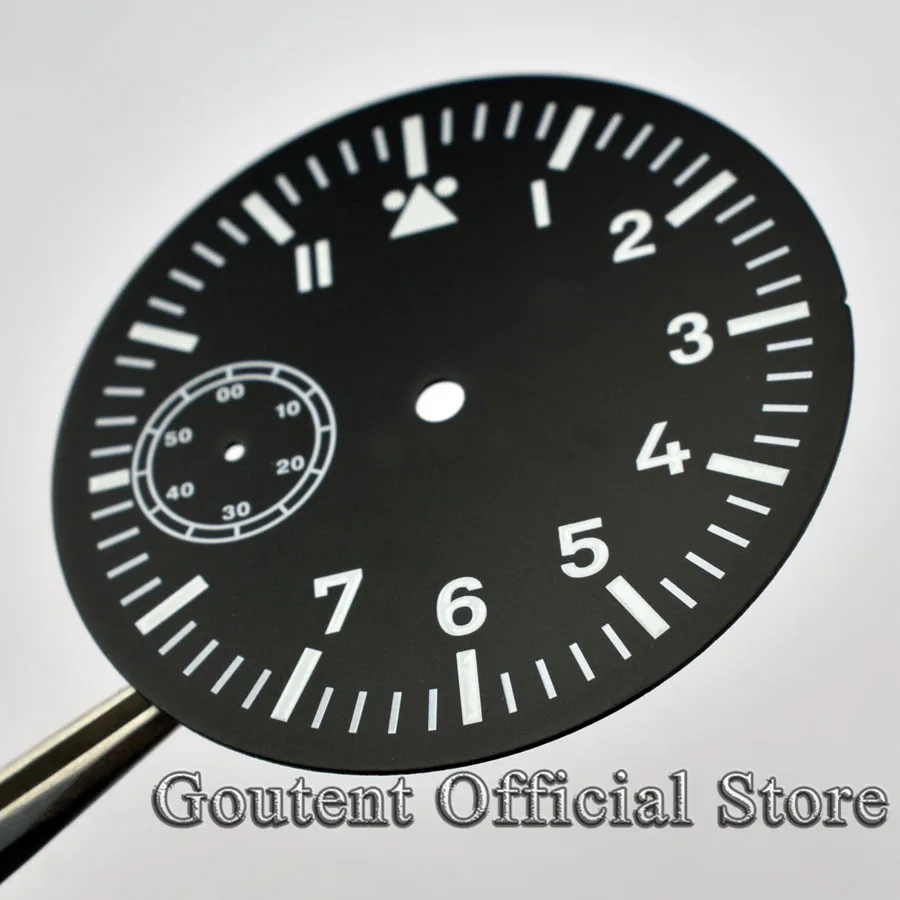 Goutent 38.9mm 1 PCS Green Luminous Black Watch Dial Fit ETA 6497 or Seagull ST3600 Movement Watch Face