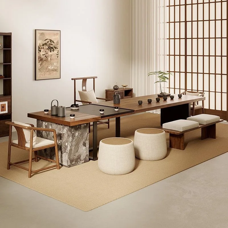 Song-dynastie esthetische eiland theetafel en stoel combinatie woonkamer huishouden zen licht luxe nieuwe Chinese theetafel
