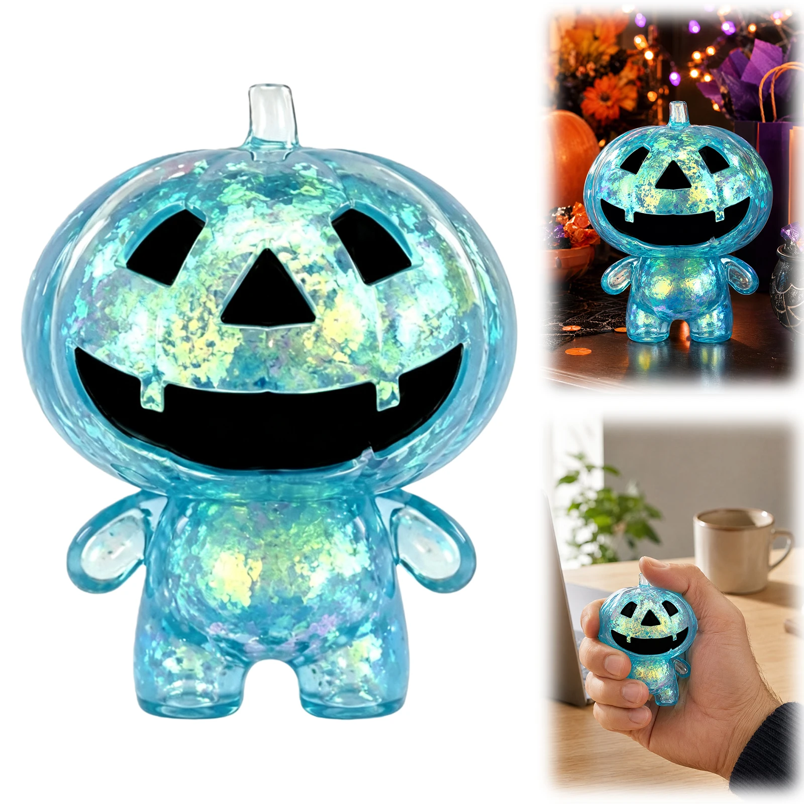 Halloween Pumpkin Stress Ball Slow Rise Glitter Squeeze Toy for Adults